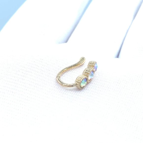 CZ 3 Diamonds 24 KT Gold Plated Nose Cuff Fake Nose Rings No Piercing Jewelry - Picture 3 of 5